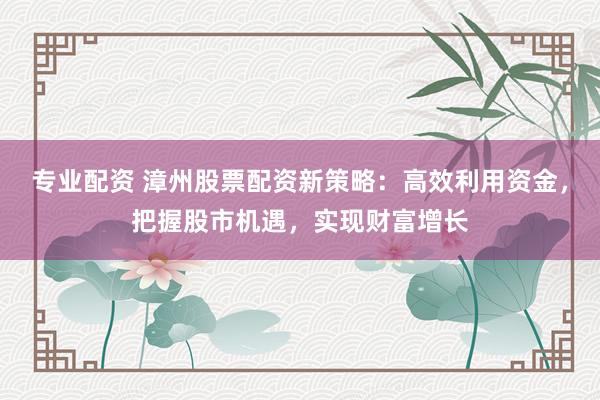 专业配资 漳州股票配资新策略：高效利用资金，把握股市机遇，实现财富增长