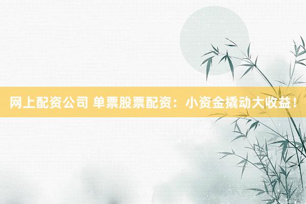 网上配资公司 单票股票配资：小资金撬动大收益！