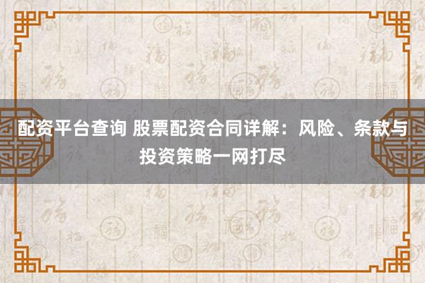 配资平台查询 股票配资合同详解：风险、条款与投资策略一网打尽