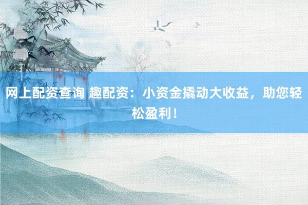 网上配资查询 趣配资：小资金撬动大收益，助您轻松盈利！