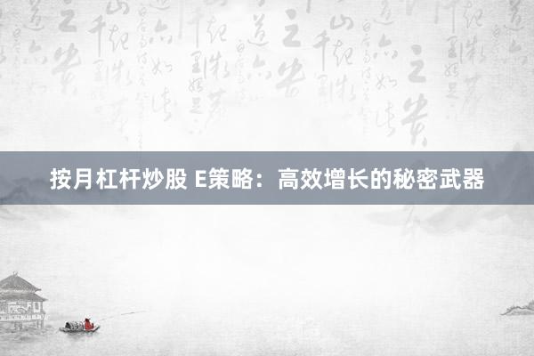 按月杠杆炒股 E策略：高效增长的秘密武器