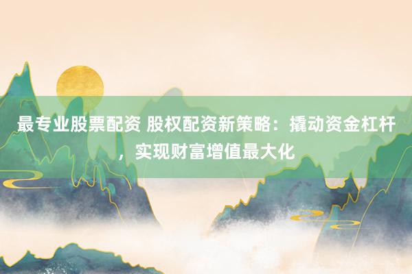 最专业股票配资 股权配资新策略：撬动资金杠杆，实现财富增值最大化
