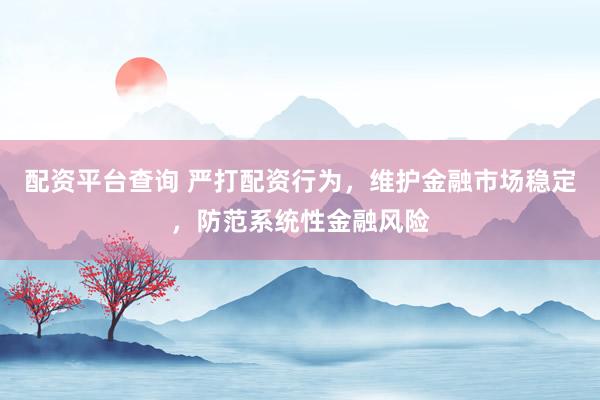 配资平台查询 严打配资行为，维护金融市场稳定，防范系统性金融风险