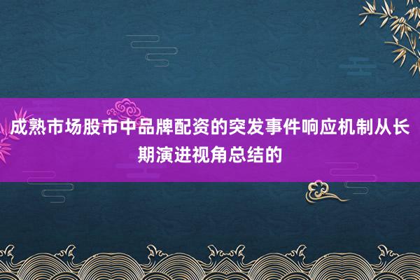 成熟市场股市中品牌配资的突发事件响应机制从长期演进视角总结的