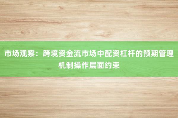 市场观察:跨境资金流市场中配资杠杆的预期管理机制操作层面约束